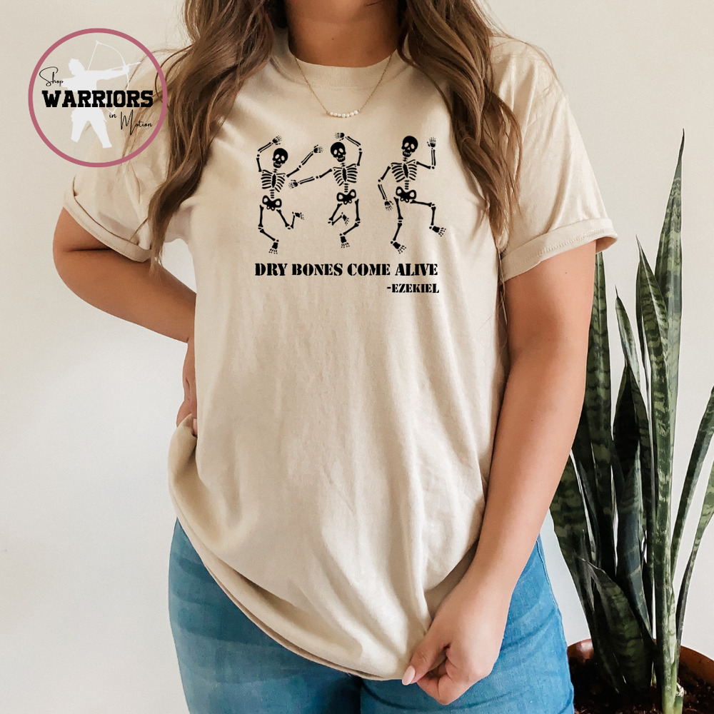 Gildan Women Shirt Unisex Christian Dry Bones come Alive Brown Sand Skeleton